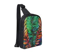 KCGSDEGV Joli sac à bandoulière imprimé carlin pour homme et femme, sac à bandoulière pour voyage, coureur, cyclisme, randonnée, sports, Feuilles tropicales colorées., Taille unique