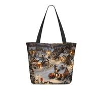 KCGSDEGV Joli sac fourre-tout avec imprimé lama pour femme, grande poignée, sac à bandoulière léger avec fermeture éclair pour le shopping, l'école, le travail, les voyages, Village de Noël., Taille