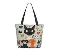 KCGSDEGV Joli sac fourre-tout avec imprimé lama pour femme, grande poignée, sac à bandoulière léger avec fermeture éclair pour le shopping, l'école, le travail, les voyages, Chat et chien de dessin