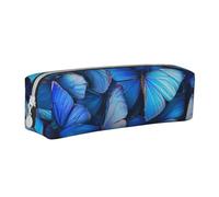 KCGSDEGV Jolie trousse à crayons avec de nombreux papillons bleus en cuir imprimé - Trousse à crayons pour l'école, blanc, Taille unique, Cartable