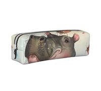 KCGSDEGV Jolie trousse à crayons avec papillon et hippopotame en cuir imprimé - Trousse à crayons pour l'école, blanc, Taille unique, Cartable