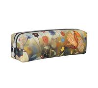 KCGSDEGV Jolie trousse à crayons avec poule et papillons volants parmi des fleurs - En cuir imprimé - Trousse à crayons pour l'école, blanc, Taille unique, Cartable