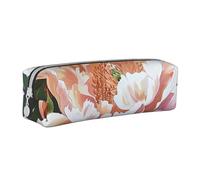 KCGSDEGV Jolie trousse à crayons en cuir avec imprimé pivoine pêche, blanc, Taille unique, Cartable