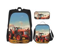 KCGSDEGV Lot de 3 sacs d'école avec sac à déjeuner et trousse à crayons - Motif chouettes de Noël sur une branche - Pour adolescentes, filles et garçons, Company Tracteur de ferme, Taille unique, Sacs