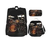 KCGSDEGV Lot de 3 sacs d'école avec sac à déjeuner et trousse à crayons - Motif chouettes de Noël sur une branche - Pour adolescentes, filles et garçons, Batterie cool, Taille unique, Sacs à dos de