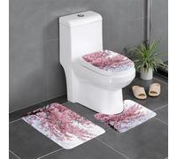 KCGSDEGV Lot de 3 tapis de salle de bain antidérapants et absorbants en flanelle avec tapis contour et housse pour abattant de WC, motif fleurs de cerisier