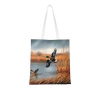 KCGSDEGV Monstera Sacs de courses réutilisables et pliables avec impression de feuilles de palmier bananier pour les courses, l'école, le travail, les voyages, Chasse Canard sauvage volant 1, Taille