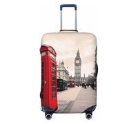 KCGSDEGV Red Phone Booth London Street Prints Housse de bagage élastique avec fermetures éclair invisibles - Protection universelle de valise pour voyage, voyages d'affaires, Noir , M(22-24inch