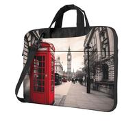KCGSDEGV Red Phone Booth London Street Sac à bandoulière pour ordinateur portable avec triple couche de protection antichoc pour homme et femme, Noir , 14 inch
