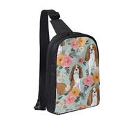 KCGSDEGV Sac à bandoulière imprimé à paillettes noires et blanches pour homme et femme, sac à bandoulière pour voyage, coureur, cyclisme, randonnée, sports, Sweet Basset Hound Florals, Taille unique
