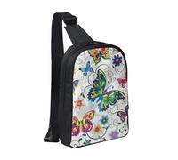 KCGSDEGV Sac à bandoulière imprimé avion de la Seconde Guerre mondiale pour homme et femme, sac à bandoulière pour voyage, coureur, cyclisme, randonnée, sports, Motif floral blanc et papillons colorés