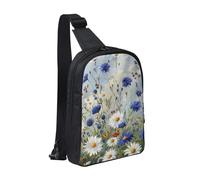 KCGSDEGV Sac à bandoulière imprimé avion de la Seconde Guerre mondiale pour homme et femme, sac à bandoulière pour voyage, coureur, cyclisme, randonnée, sports, Fleurs sauvages et bleuets marguerites