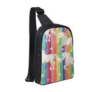 KCGSDEGV Sac à bandoulière imprimé avion de la Seconde Guerre mondiale pour homme et femme, sac à bandoulière pour voyage, coureur, cyclisme, randonnée, sports, Licornes sur rayures colorées, Taille