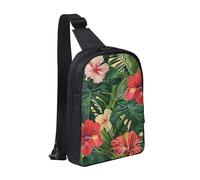 KCGSDEGV Sac à bandoulière imprimé avion de la Seconde Guerre mondiale pour homme et femme, sac à bandoulière pour voyage, coureur, cyclisme, randonnée, sports, Feuilles végétales avec fleurs