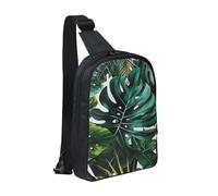 KCGSDEGV Sac à bandoulière imprimé avion de la Seconde Guerre mondiale pour homme et femme, sac à bandoulière pour voyage, coureur, cyclisme, randonnée, sports, Feuilles tropicales., Taille unique