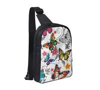 KCGSDEGV Sac à bandoulière imprimé avion de la Seconde Guerre mondiale pour homme et femme, sac à bandoulière pour voyage, coureur, cyclisme, randonnée, sports, Motif floral blanc et papillons colorés