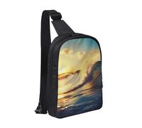 KCGSDEGV Sac à bandoulière imprimé camouflage à rayures tigre pour homme et femme, sac à bandoulière pour voyage, course à pied, cyclisme, randonnée, sports, Coucher de soleil, mer, surf, paysage