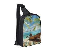 KCGSDEGV Sac à bandoulière imprimé coquillages sur la plage pour homme et femme, sac à bandoulière pour voyage, course à pied, cyclisme, randonnée, sports, Seaside Boat Feuilles de noix de coco