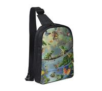 KCGSDEGV Sac à bandoulière imprimé en HD pour homme et femme, sac à bandoulière pour voyage, coureur, cyclisme, randonnée, sports, De nombreuses grenouilles chantent sur les branches et papillons