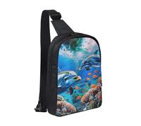 KCGSDEGV Sac à bandoulière imprimé nautique pour homme et femme - Pour voyage, course à pied, cyclisme, randonnée, sports, Beau monde sous-marin dauphins corail, Taille unique