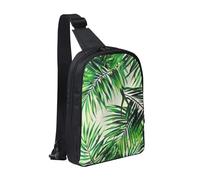 KCGSDEGV Sac à bandoulière imprimé tournesol sur le thème des plantes pour homme et femme, sac à bandoulière pour voyage, coureur, cyclisme, randonnée, sports, Feuilles vertes de palmier., Taille