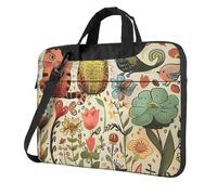 KCGSDEGV Sac à bandoulière pour ordinateur portable avec impression de chats, oiseaux et fleurs, triple couche de protection, résistant aux chocs, pour homme et femme, Noir , 15.6 inch
