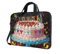 KCGSDEGV Sac à bandoulière pour ordinateur portable imprimé « Happy Birthday Big Cake » - Triple couche de protection antichoc - Pour homme et femme, Noir , 14 inch