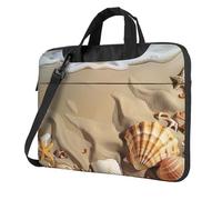 KCGSDEGV Sac à bandoulière pour ordinateur portable imprimé plage, coquillages, sable, triple couche de protection, résistant aux chocs, pour homme et femme, Noir , 15.6 inch
