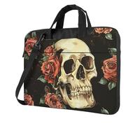 KCGSDEGV Sac à bandoulière pour ordinateur portable imprimé tête de mort rose, triple couche de protection antichoc pour ordinateur portable pour homme et femme, Noir , 15.6 inch