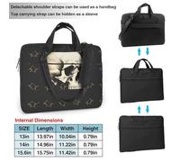 KCGSDEGV Sac à bandoulière pour ordinateur portable imprimé tête de mort, triple couche de protection antichoc pour ordinateur portable pour homme et femme, Noir , 15.6 inch