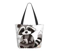 KCGSDEGV Sac fourre-tout avec imprimé ânes mignons pour femme, grande poignée, sac à bandoulière léger avec fermeture éclair pour le shopping, l'école, le travail, les voyages, Adorable raton laveur