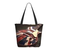 KCGSDEGV Sac fourre-tout imprimé guitare pour femme - Grande poignée - Sac à bandoulière léger avec fermeture éclair pour le shopping, l'école, le travail, les voyages, Guitare drapeau anglais, Taille
