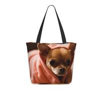 KCGSDEGV Sac fourre-tout léger à grande poignée avec fermeture éclair pour le shopping, l'école, le travail, les voyages, Chihuahua déprimé., Taille unique