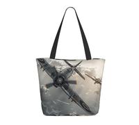 KCGSDEGV Sac fourre-tout léger avec fermeture éclair pour femme - Grande poignée - Pour le shopping, l'école, le travail, les voyages, Avion de la Seconde Guerre Mondiale, Taille unique