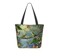 KCGSDEGV Sac fourre-tout léger avec fermeture éclair pour femme, grande poignée, style graffiti musical, pour le shopping, l'école, le travail, les voyages, De nombreuses grenouilles chantent sur les