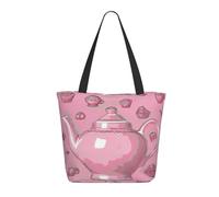 KCGSDEGV Sac fourre-tout léger avec fermeture éclair sur le thème des plantes et tournesol pour femme, grande poignée, pour le shopping, l'école, le travail, les voyages, Théière rose., Taille unique