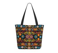 KCGSDEGV Sac fourre-tout moderne à imprimé floral pour femme, grande poignée, sac à bandoulière léger avec fermeture éclair pour le shopping, l'école, le travail, les voyages, Art folk mexicain bohème