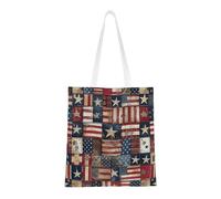 KCGSDEGV Sacs à provisions réutilisables avec impression à paillettes noires et blanches - Sac fourre-tout pliable pour les courses, l'école, le travail, les voyages, Patchwork drapeau des États-Unis