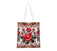 KCGSDEGV Sacs à provisions réutilisables avec impression zèbre - Sac fourre-tout pliable à bandoulière pour les courses, l'école, le travail, les voyages, Rose de style broderie ukrainien., Taille