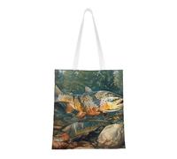 KCGSDEGV Sacs de courses réutilisables avec impression abeilles au travail, sac fourre-tout pliable pour les courses, l'école, le travail, les voyages, Brook Trout Fly Fishing, Taille unique