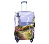 KCGSDEGV Sea Beacon Prints Housse de bagage élastique avec fermetures éclair invisibles - Protection universelle pour valise pour voyage, voyages d'affaires, Noir , S(18-21inch suitcase), Valise