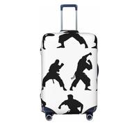 KCGSDEGV Silhouettes d'arts martiaux imprimés Housse de bagage élastique avec fermetures éclair invisibles, protection universelle pour valise, voyage, voyage d'affaires, Noir , L(25-28inch suitcase