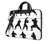 KCGSDEGV Silhouettes d'arts martiaux imprimés, sac à bandoulière pour ordinateur portable, triple couche de protection, résistant aux chocs, pour homme et femme, Noir , 14 inch