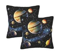 KCGSDEGV Taie d'oreiller 2 pièces Motif planètes étoiles et galaxie 45 x 45 cm - Housse de coussin carrée décorative douce pour salon, canapé, jardin, voiture