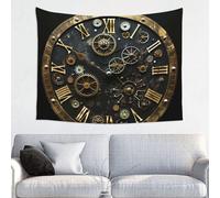KCGSDEGV Tapisserie murale imprimée en bronze avec engrenages horloge siècle pour chambre à coucher, salon, tapisserie murale à suspendre, décoration murale, 95 x 73 cm