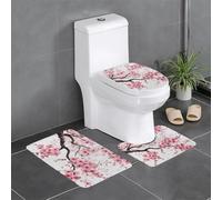 KCGSDEGV Tempting Lot de 3 tapis de salle de bain antidérapants et absorbants en flanelle avec tapis contour et housse pour abattant WC Motif fleurs de cerisier