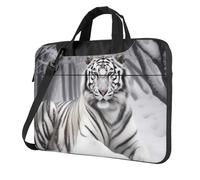KCGSDEGV The Wild Sac à bandoulière pour ordinateur portable imprimé tigre blanc, triple couche de protection antichoc pour ordinateur portable pour homme et femme, Noir , 15.6 inch