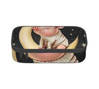 KCGSDEGV Trousse à crayons avec imprimé animaux assis sur la lune - Joli compartiment - Trousse à crayons - Boîte de rangement pour l'école - Pour filles et garçons, Noir , Taille unique, Cartable