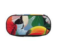 KCGSDEGV Trousse à crayons avec imprimé ara et toucan perchoir des forêts tropicales américaines - Trousse à crayons - Trousse à crayons - Trousse de maquillage pour voyage, école, travail, Noir ,