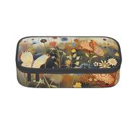 KCGSDEGV Trousse à crayons avec imprimé poule et papillons volants parmi les fleurs - Joli compartiment - Trousse à crayons - Boîte de rangement pour l'école - Pour filles et garçons, Noir , Taille